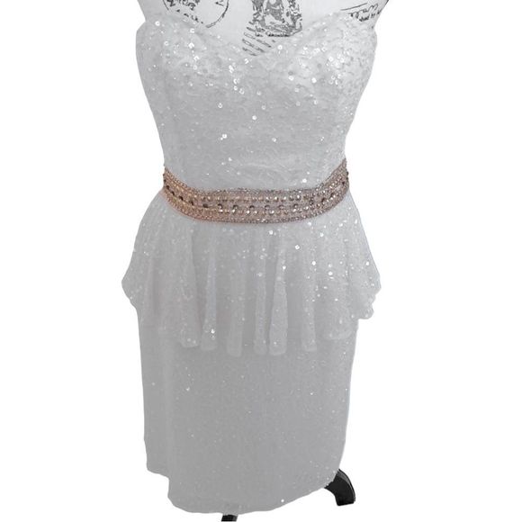Shail K White Strapless Sequin Beaded Peplum Dress Women's Size 10 Cocktail - Picture 1 of 12